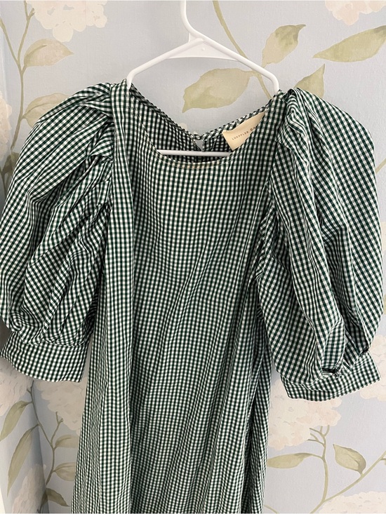 Loeffler Randall Dresses & Skirts - Loeffler Randall Green Gingham Puff-Sleeve Midi Dress
